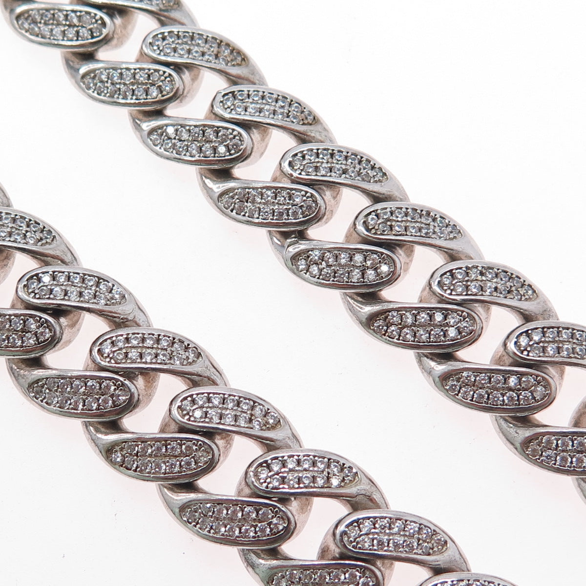 925 Sterling Silver REL Round-Cut C Z Heavy 155.8g Cuban Chain Necklace 22"