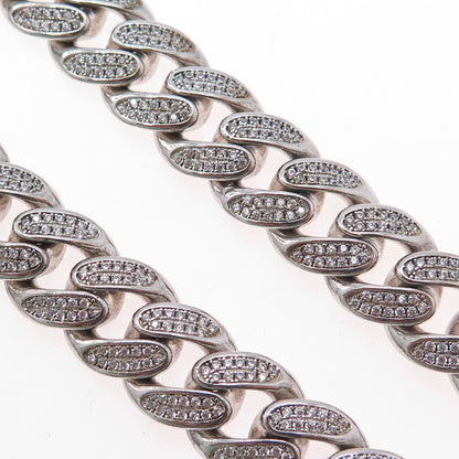 925 Sterling Silver REL Round-Cut C Z Heavy 155.8g Cuban Chain Necklace 22"
