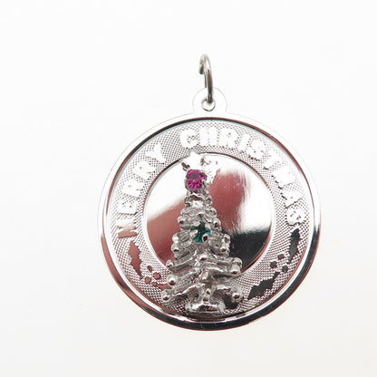925 Sterling Silver Vintage Rhinestone Merry Christmas Tree Charm Pendant