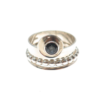 925 Sterling Silver Vintage Real Iolite Modernist Beaded Ring Size 9.5