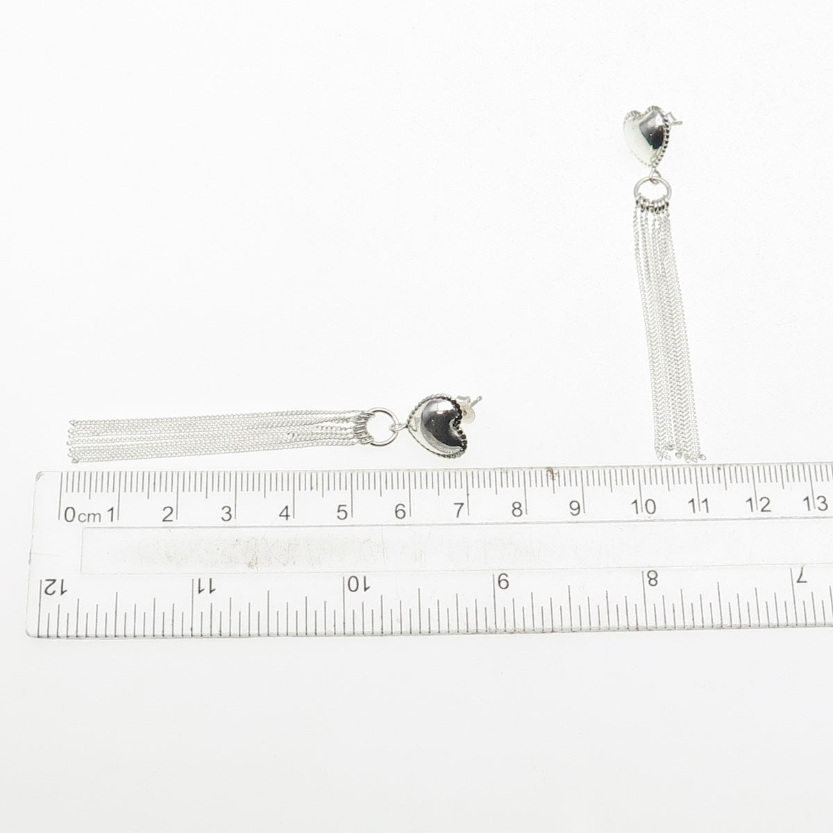 925 Sterling Silver Heart Tassel Dangle Earrings