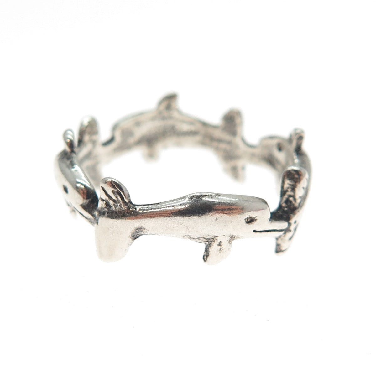 925 Sterling Silver Vintage Dolphin Oxidized All Around Band Ring Size 6.25