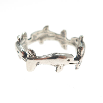 925 Sterling Silver Vintage Dolphin Oxidized All Around Band Ring Size 6.25