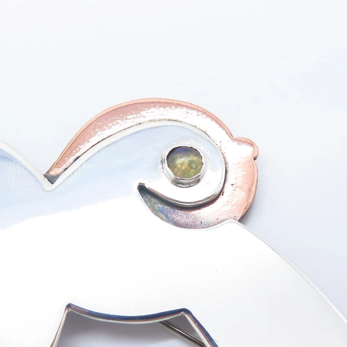 925 Sterling Silver 2-Tone Vintage Real Opal Gemstone Flying Bird Pin Brooch