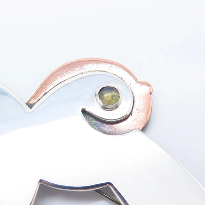 925 Sterling Silver 2-Tone Vintage Real Opal Gemstone Flying Bird Pin Brooch