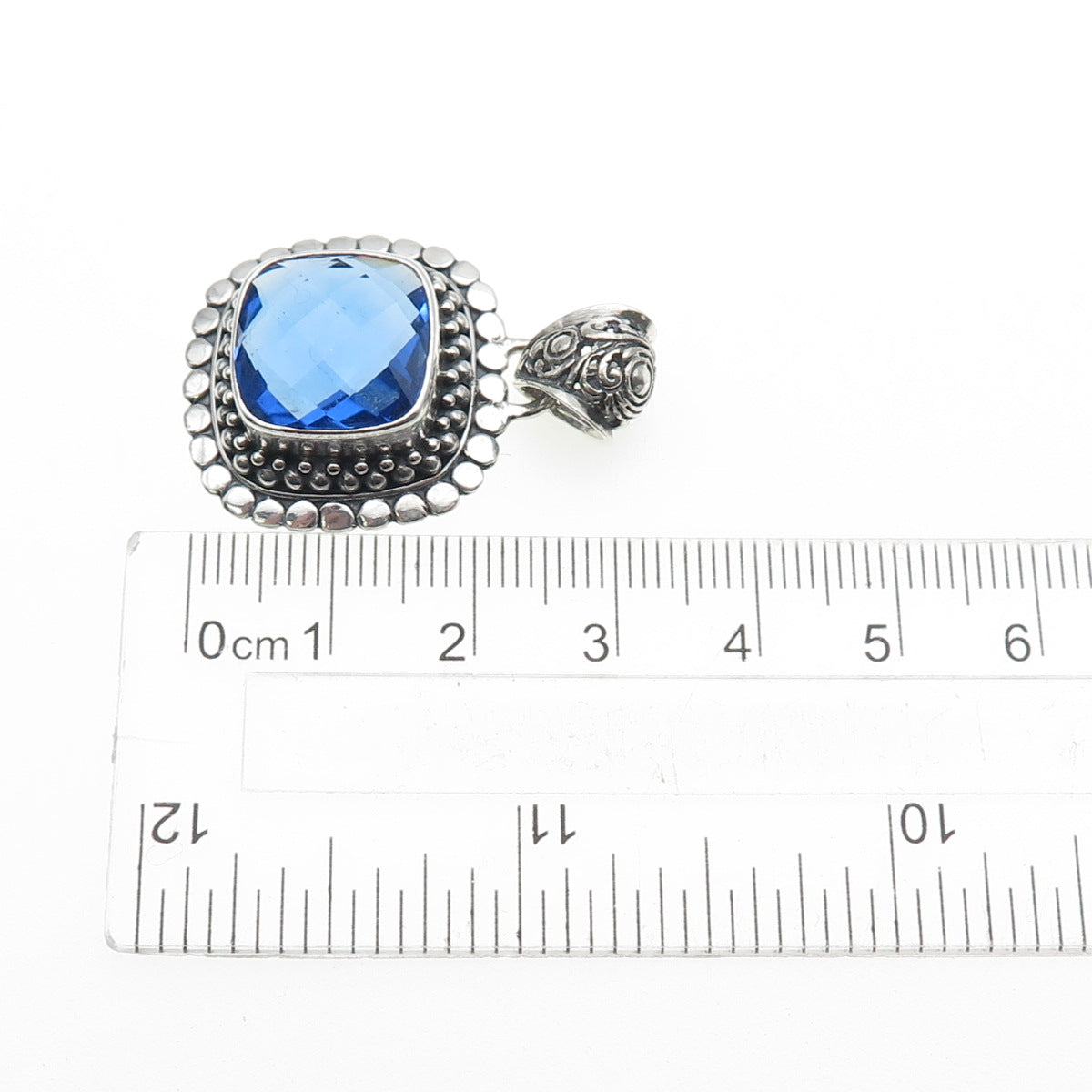 BERIA 925 Sterling Silver Vintage Lab-Created Blue Spinel Dotted Charm Pendant