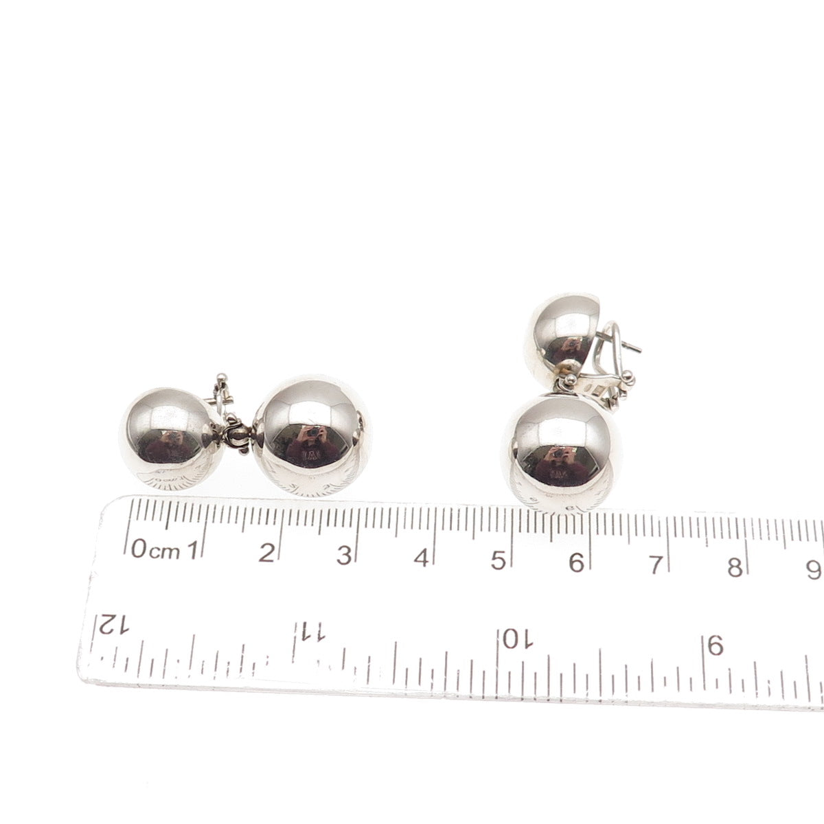 925 Sterling Silver Vintage Italy Modernist Ball Beaded Omega Back Earrings
