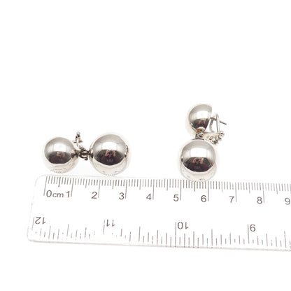 925 Sterling Silver Vintage Italy Modernist Ball Beaded Omega Back Earrings