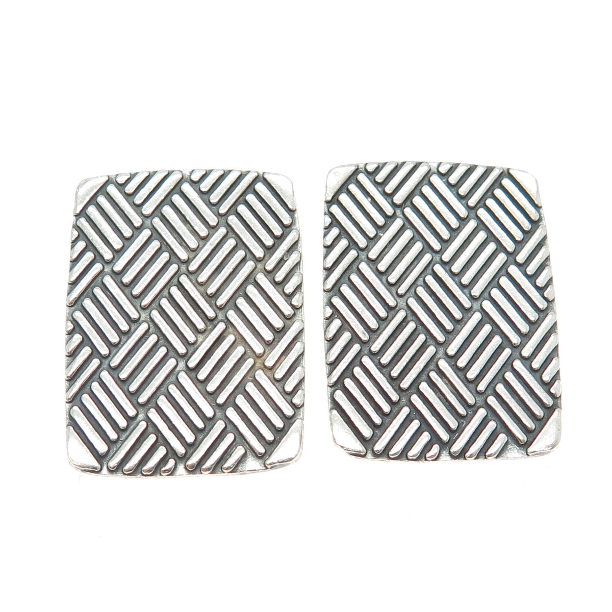 925 Sterling Silver Vintage Mexico Modernist Geometric Clip On Earrings