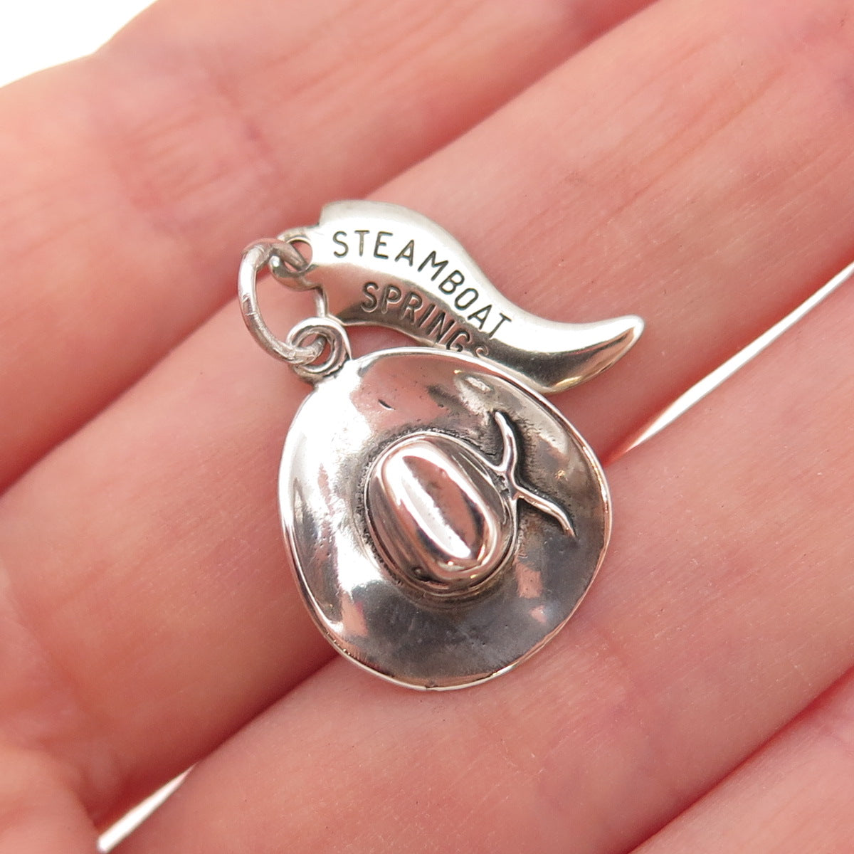 925 Sterling Silver Vintage Steamboat Springs Cowboy Hat Charm Pendant