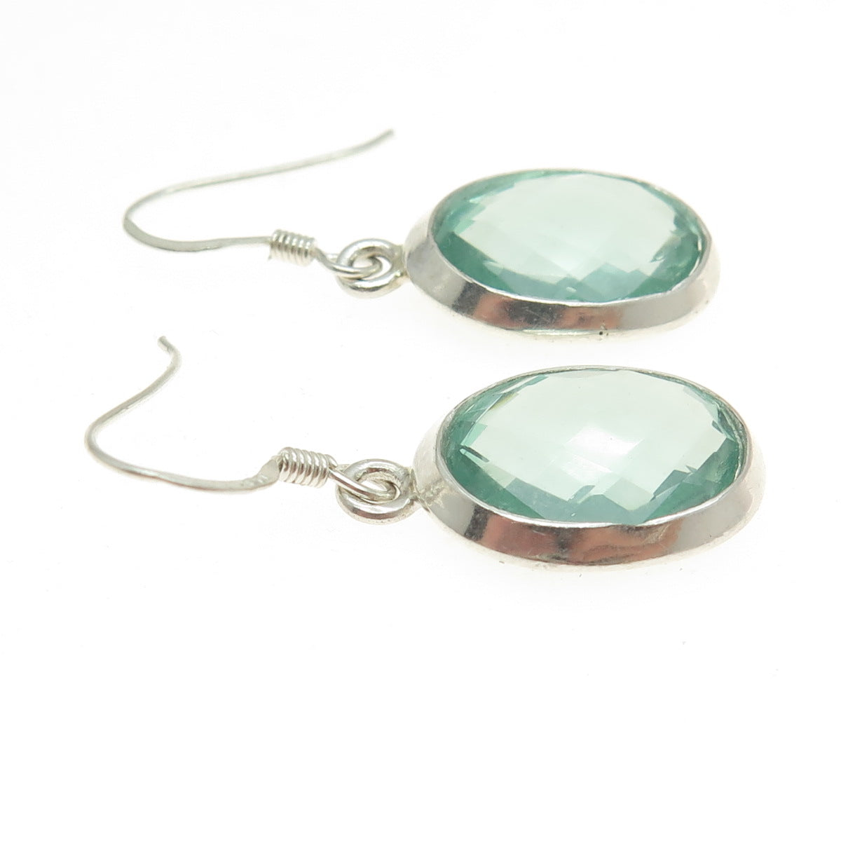 925 Sterling Silver Vintage Real Oval-Cut Green Mint Amethyst Dangling Earrings