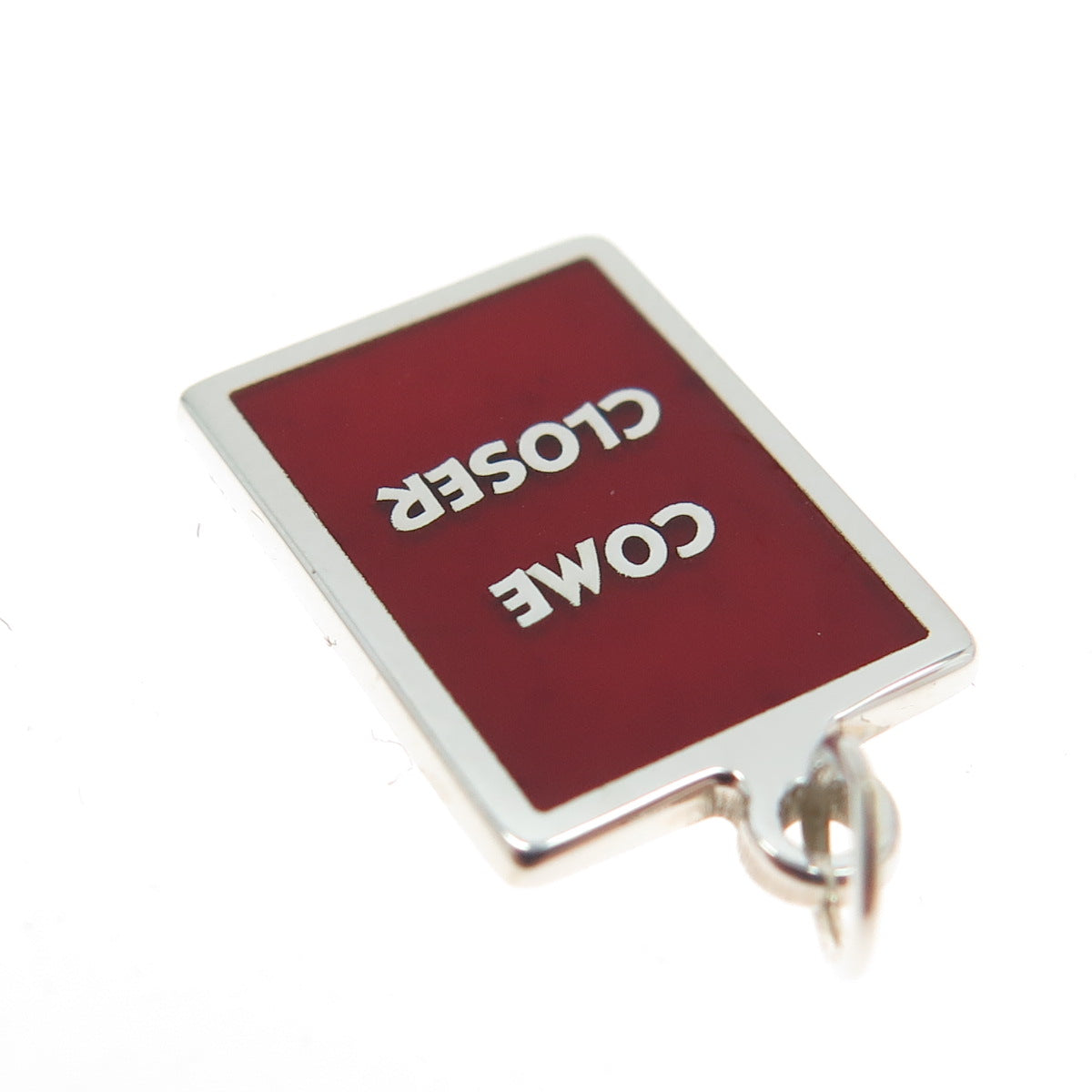 925 Sterling Silver Red Enamel "Come Closer" Minimalist Charm Pendant