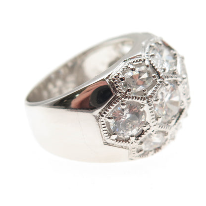 925 Sterling Silver Round-Cut C Z Honey Comb Ring Size 7