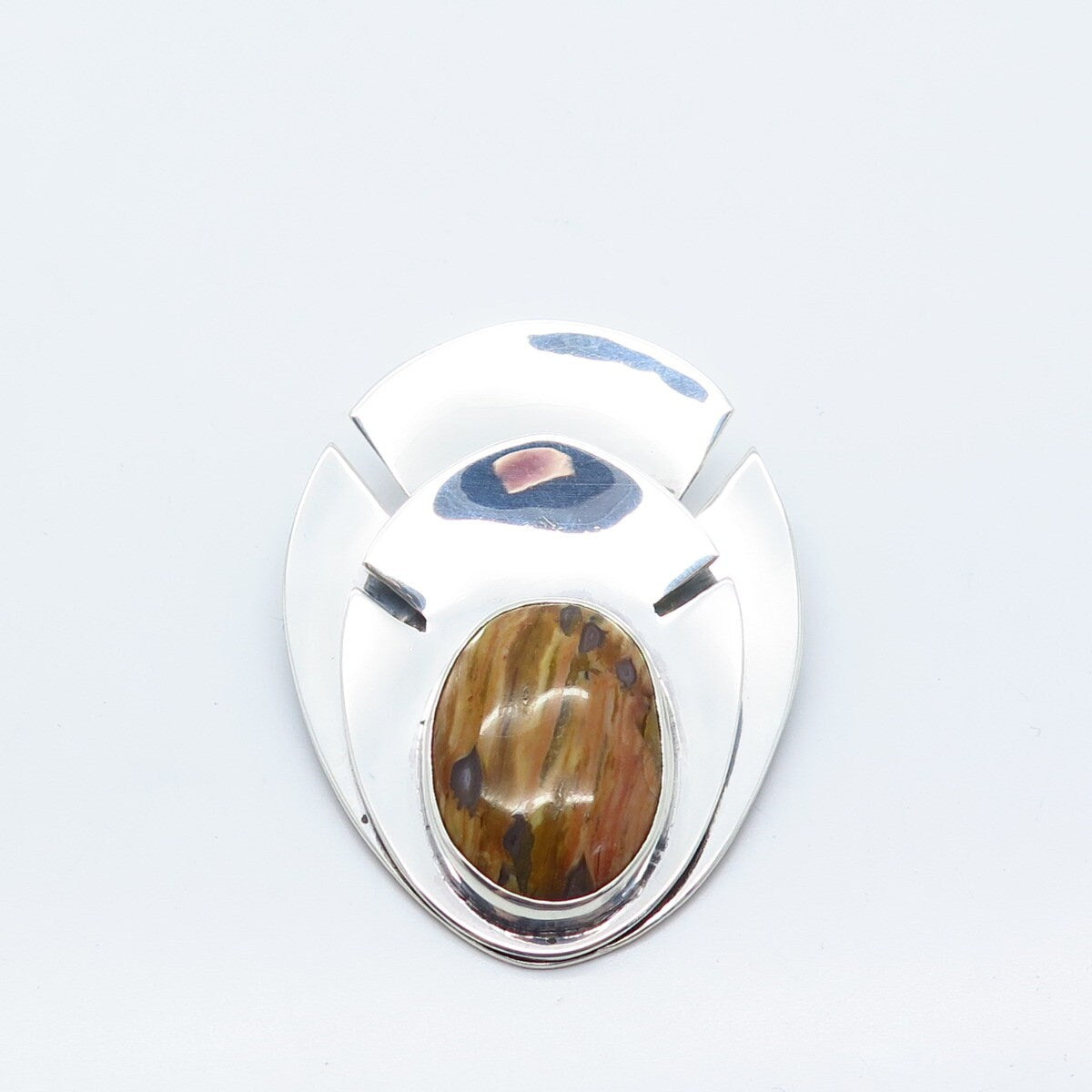 925 Sterling Silver Vintage E. ALLEN Real Brown Agate Gemstone Pin Brooch
