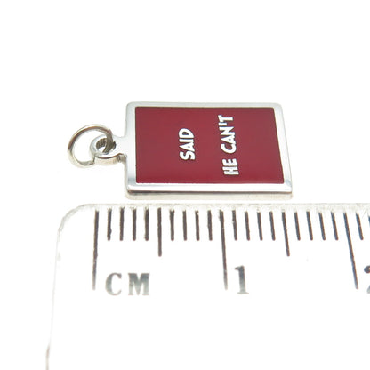 925 Sterling Silver Red Enamel "Said He Can't" Minimalist Charm Pendant