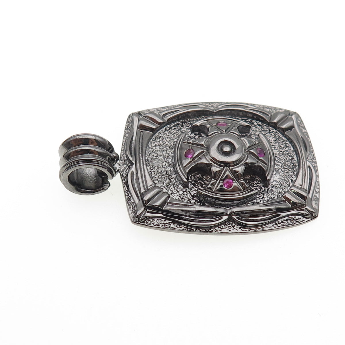 JOLUSA 925 Sterling Silver Black Rhodium Real Pink Sapphire Cross Pendant