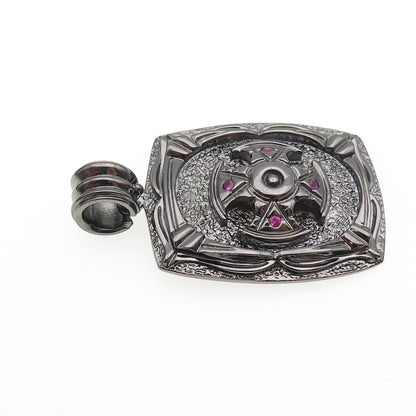 JOLUSA 925 Sterling Silver Black Rhodium Real Pink Sapphire Cross Pendant