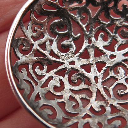 925 Sterling Silver Vintage Ornate Floral Oxidized Charm Pendant
