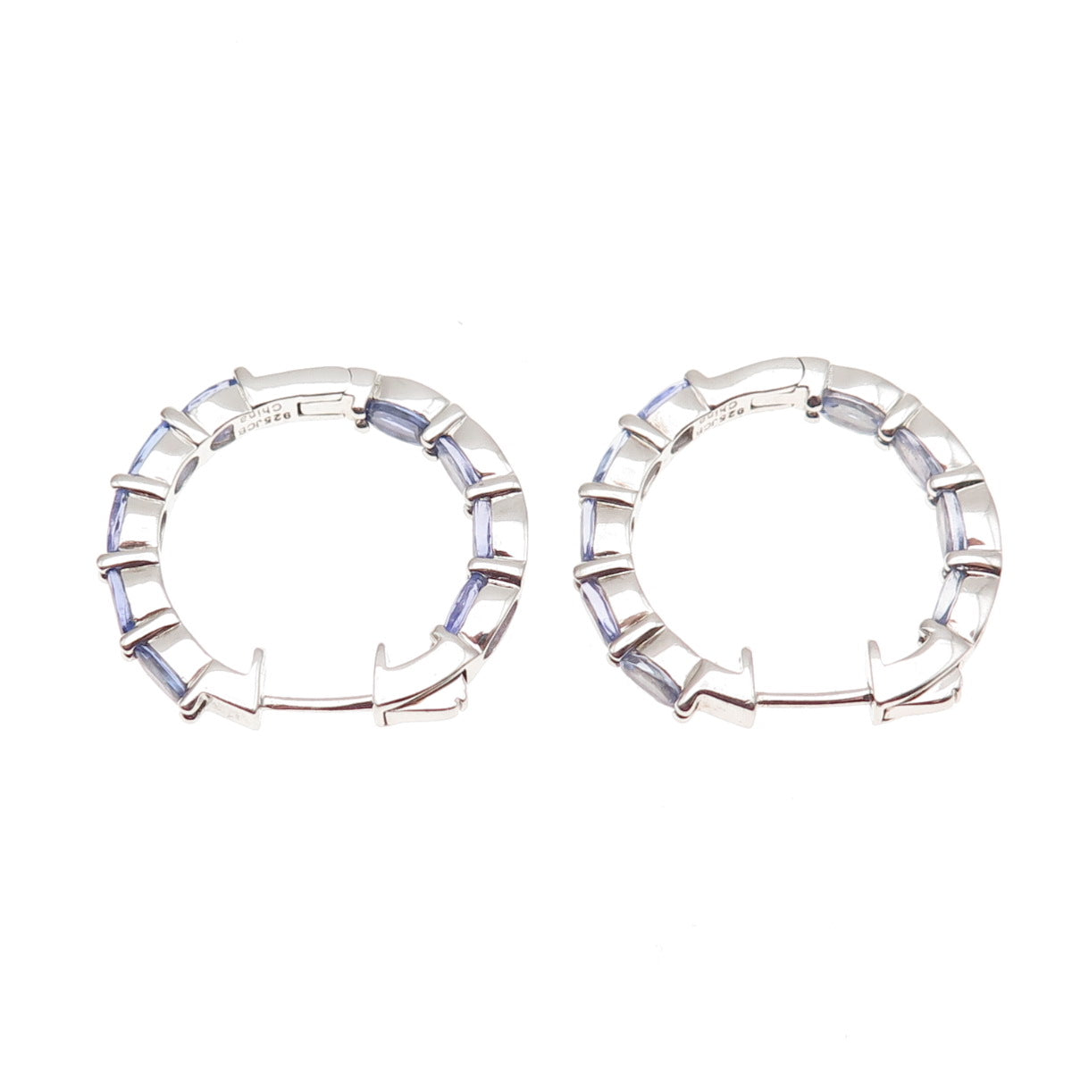 925 Sterling Silver Real Oval-Cut Tanzanite In & Out Hoop Earrings