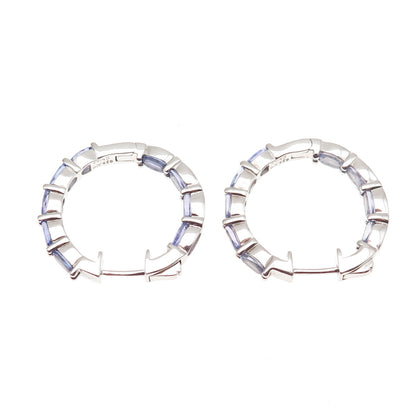 925 Sterling Silver Real Oval-Cut Tanzanite In & Out Hoop Earrings