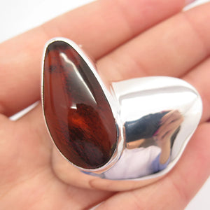 925 Sterling Silver Vintage Real Large Amber Modernist Pin Brooch