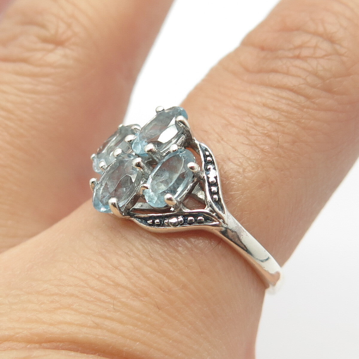 925 Sterling Silver Chuck Clemency Real Blue Topaz Gemstone Ring Size 7.75