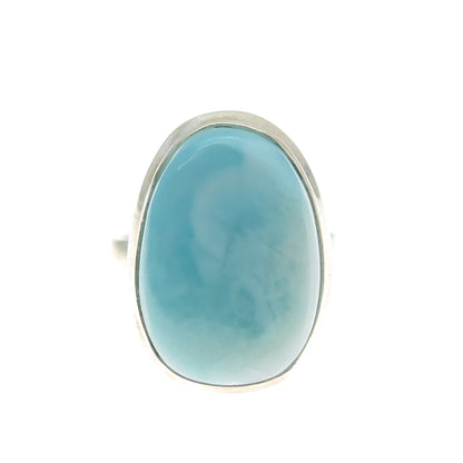 925 Sterling Silver Vintage Real Cabochon Larimar Ring Size 7.25