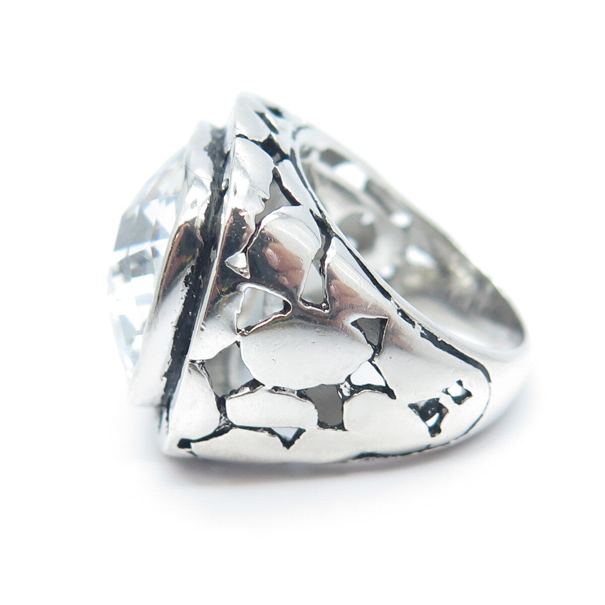 925 Sterling Silver Princess-Cut Shaped C Z Modernist Ring Size 5.75