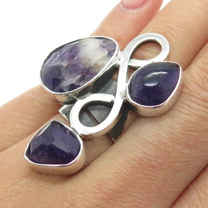 LAPIDARIO BARRERA 950 Silver Vintage Amethyst Modernist Adjustable Ring Size 7