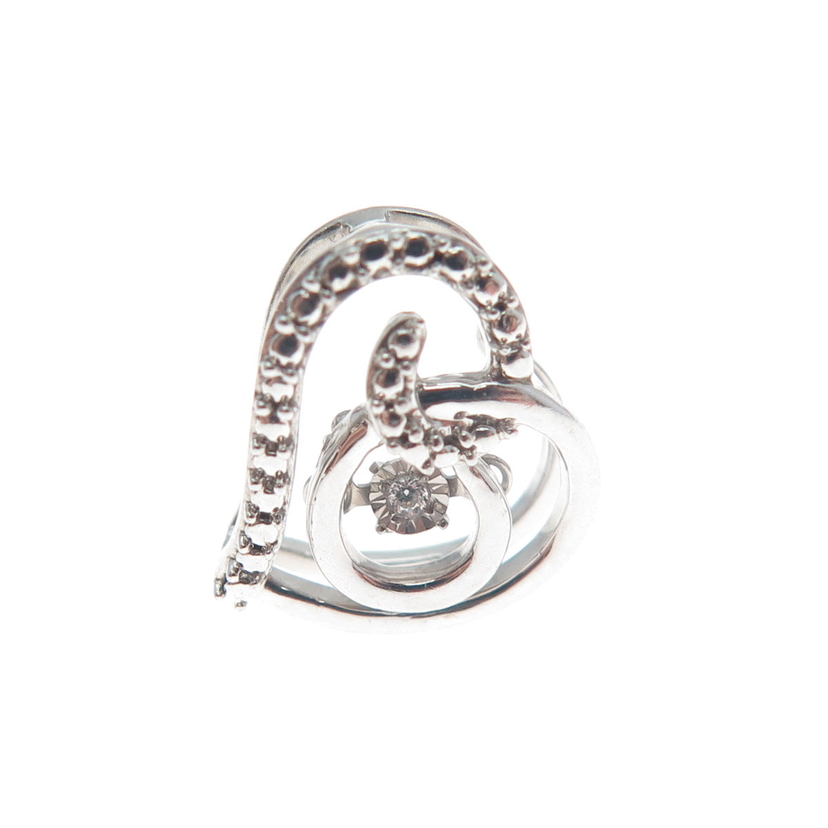 925 Sterling Silver Round-Cut C Z Swirl Heart Minimalist Charm Slide Pendant