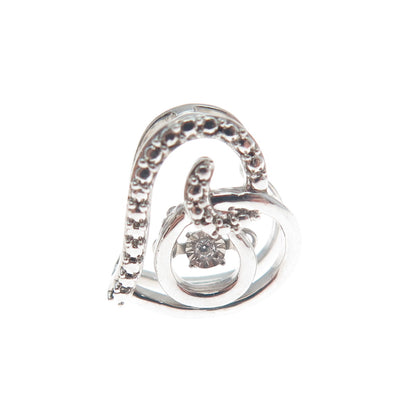 925 Sterling Silver Round-Cut C Z Swirl Heart Minimalist Charm Slide Pendant