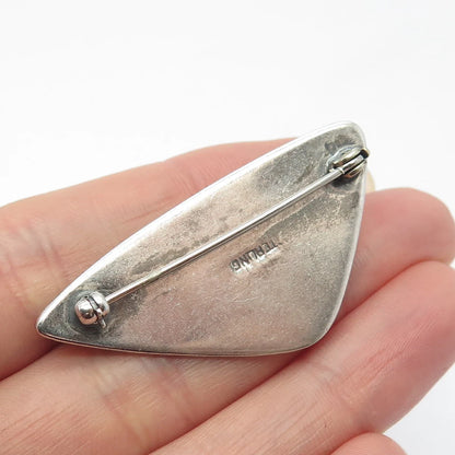 925 Sterling Silver Vintage Real Pearl Modernist Pin Brooch