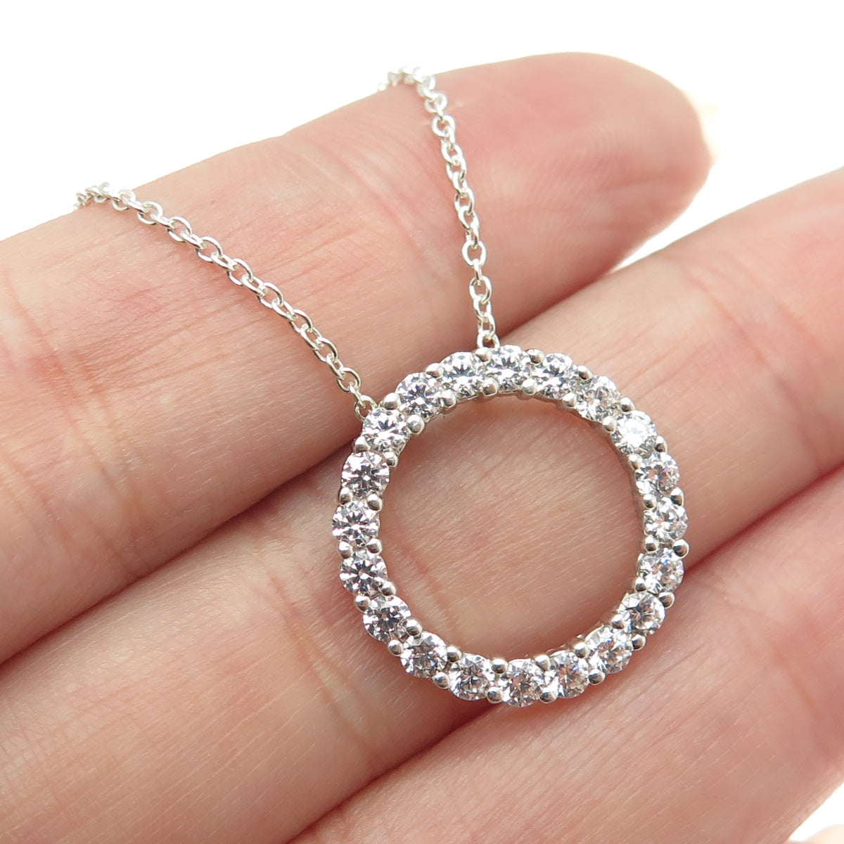 925 Sterling Silver Round-Cut Shaped C Z Circle of Life Cable Chain Necklace 18"