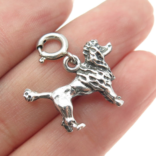 925 Sterling Silver Vintage Poodle Dog Spring Ring Lock Charm Pendant