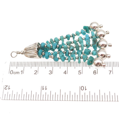Old Pawn 925 Sterling Silver Vintage Southwestern Turquoise Beads Tassel Pendant