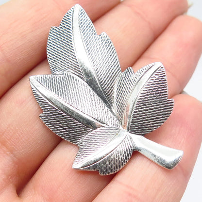 925 Sterling Silver Vintage Jewelart Leaf Textured Pin Brooch