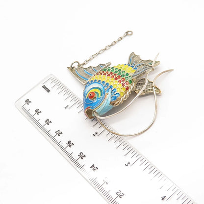 925 Sterling Silver Colorful Enamel Antique Articulated Chinese Koi Fish Fob
