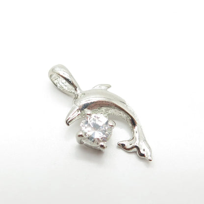 925 Sterling Silver Vintage C Z Dolphin For Good Luck Charm Pendant