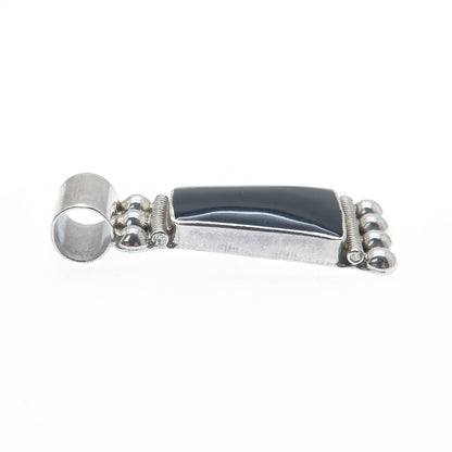 925 Sterling Silver Vintage Mexico Real Black Onyx Beaded Slide Pendant