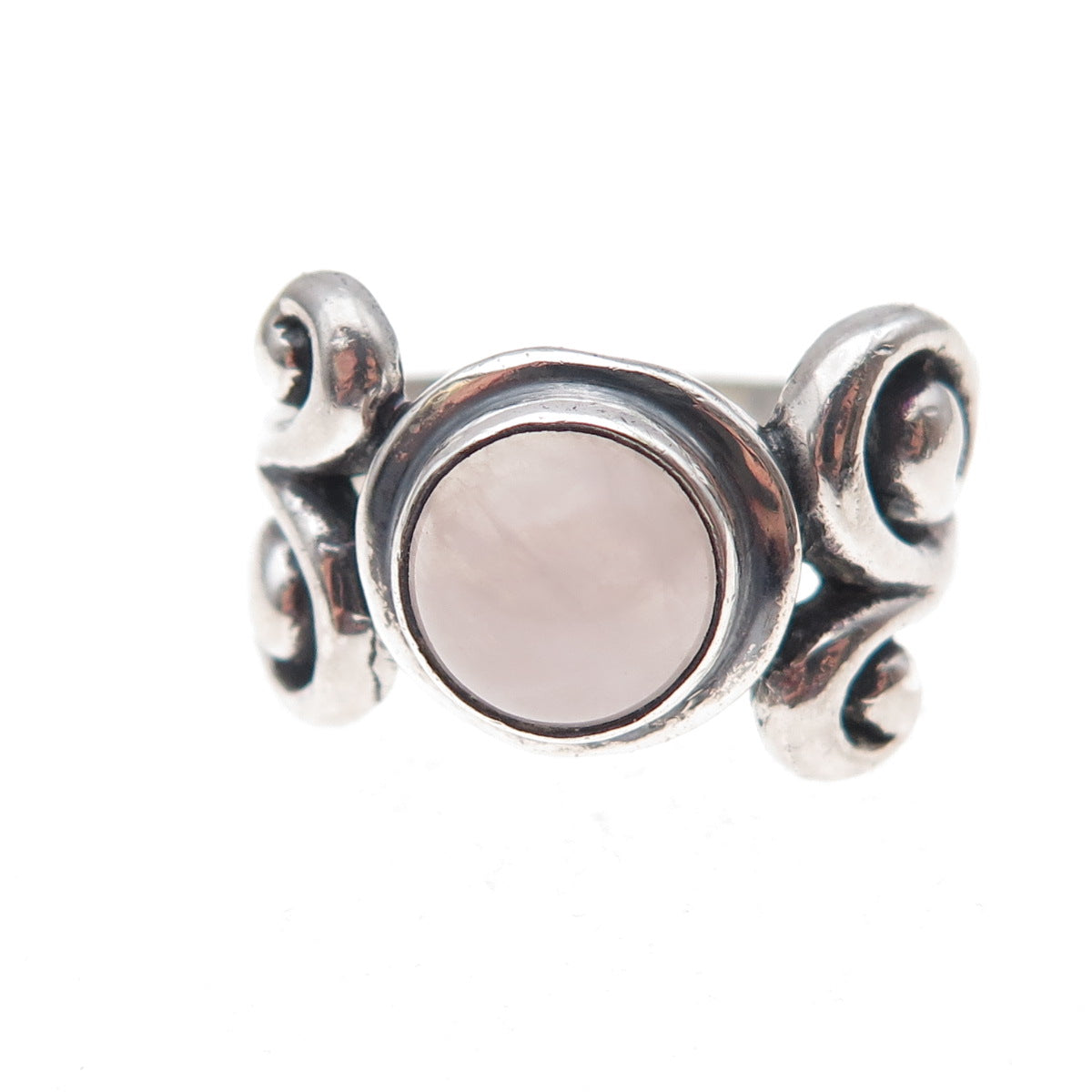 Indigo 925 Sterling Silver Vintage Real Rose Quartz Spiral Ring Size 6.75