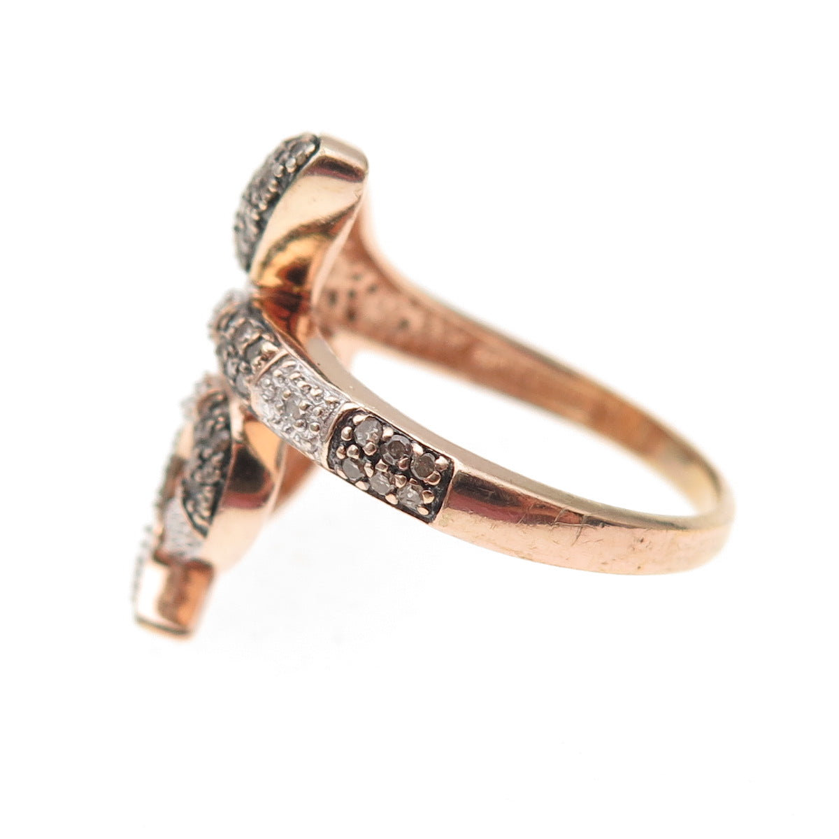 925 Sterling Silver Gold Plated Black Rhodium Real Diamond Snake Ring Size 7