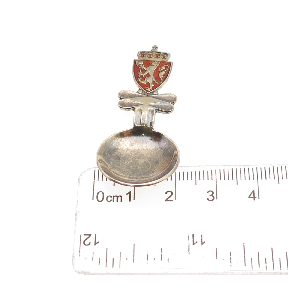 Einar Modahl Sterling Gold Plated Vintage Enamel Norway Coat of Arms Salt Spoon