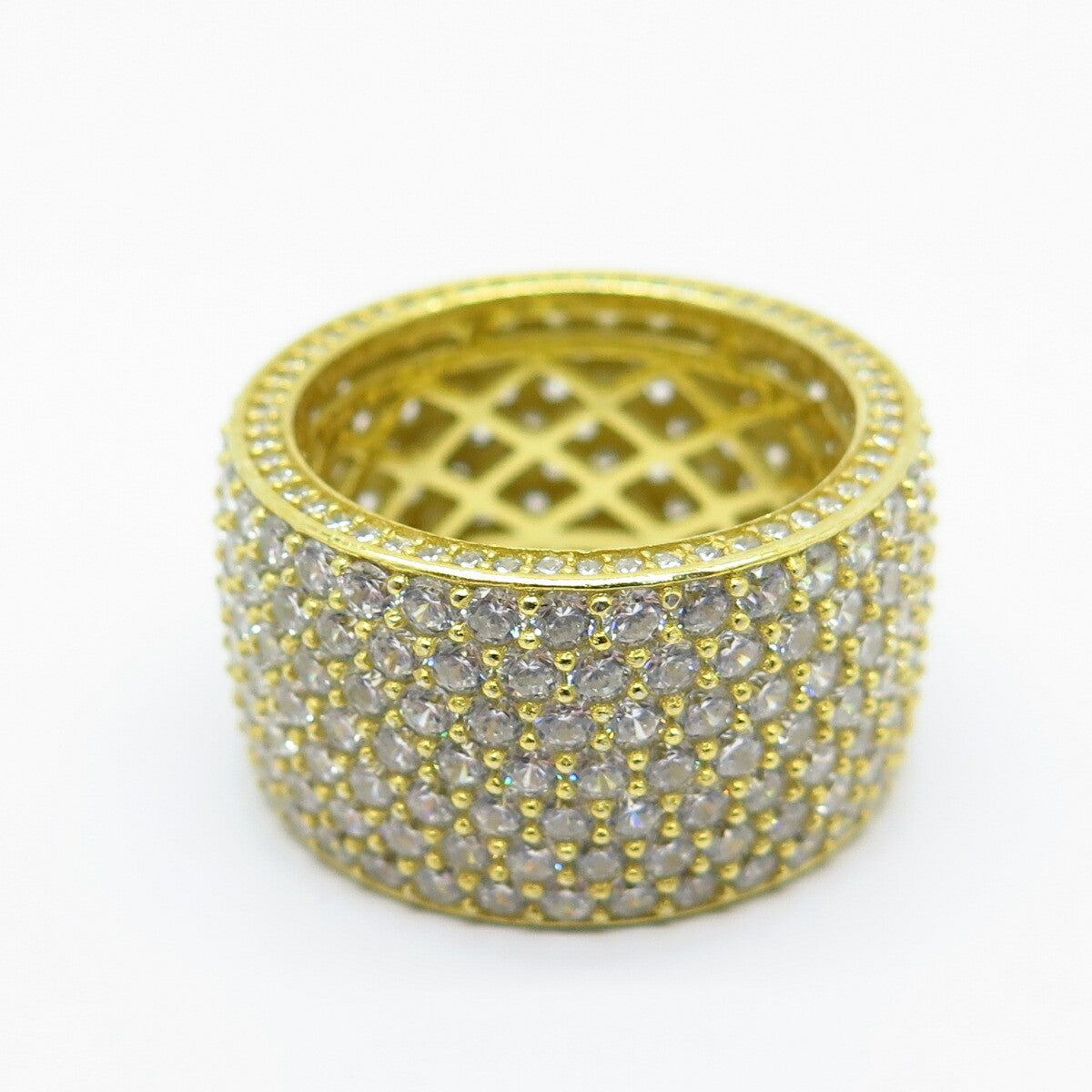 925 Sterling Silver Gold Plated C Z Band Ring Size 8.5