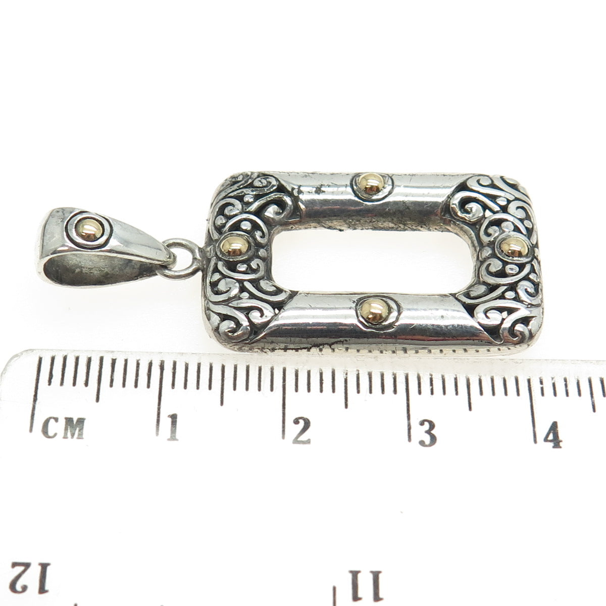 18K Yellow Gold & 925 Sterling Silver Vintage Floral Scroll Pendant