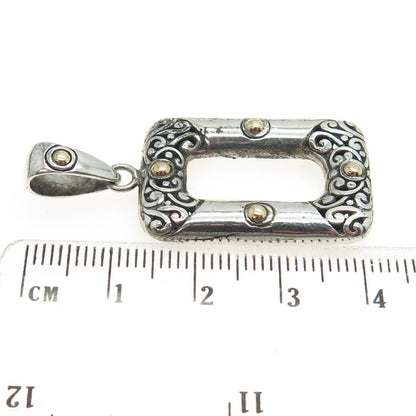 18K Yellow Gold & 925 Sterling Silver Vintage Floral Scroll Pendant