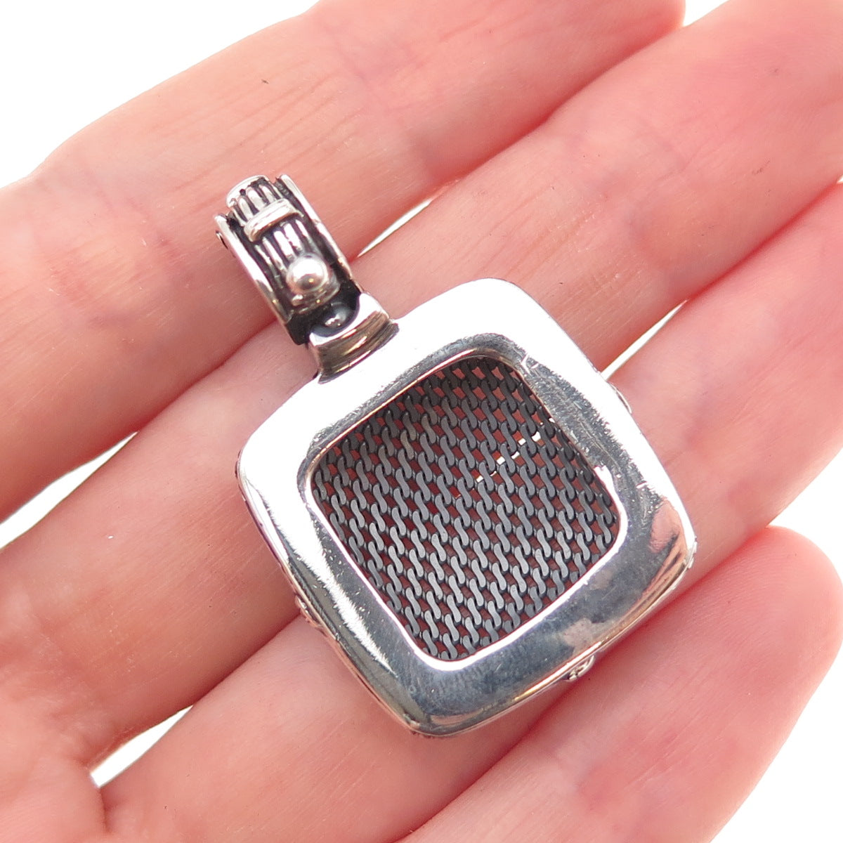 Joseph Esposito 925 Sterling Silver Vintage Mesh Oxidized Charm Pendant