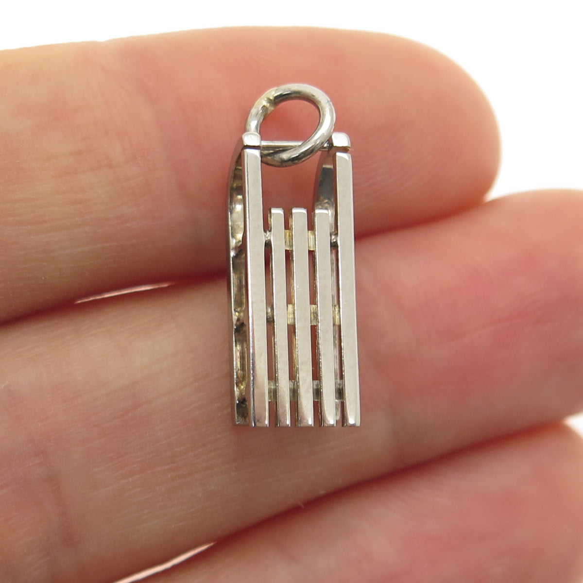 800 Silver Antique Art Deco CHN Sled Minimalist 3D Charm Pendant