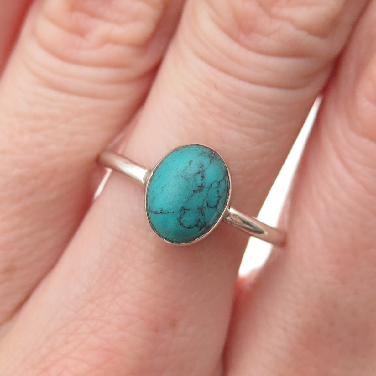 Old Pawn Sterling Silver Vintage Southwestern Kingman Turquoise Ring Size 7.5
