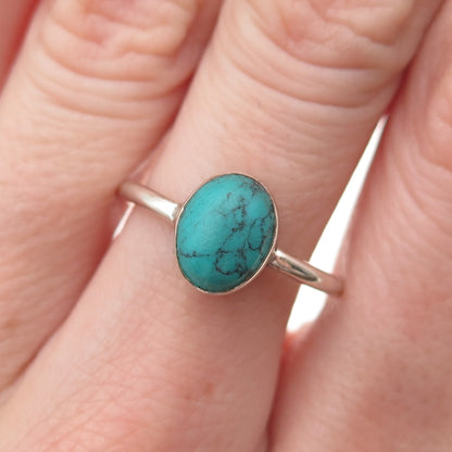 Old Pawn Sterling Silver Vintage Southwestern Kingman Turquoise Ring Size 7.5