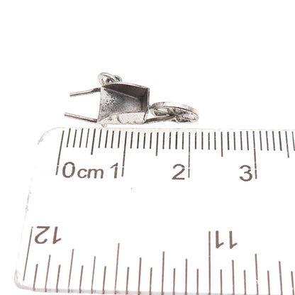 925 Sterling Silver Antique Art Deco Wheeled Cart Movable 3D Mini Charm Pendant